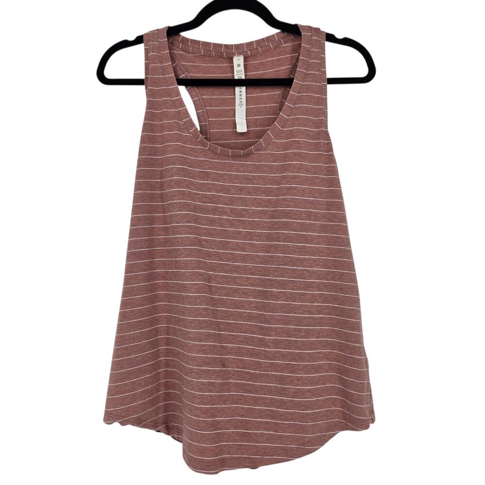 Lululemon Mauve Pink Short Serve Stripe Cotton Love II Racerback Tank Top Sz 12